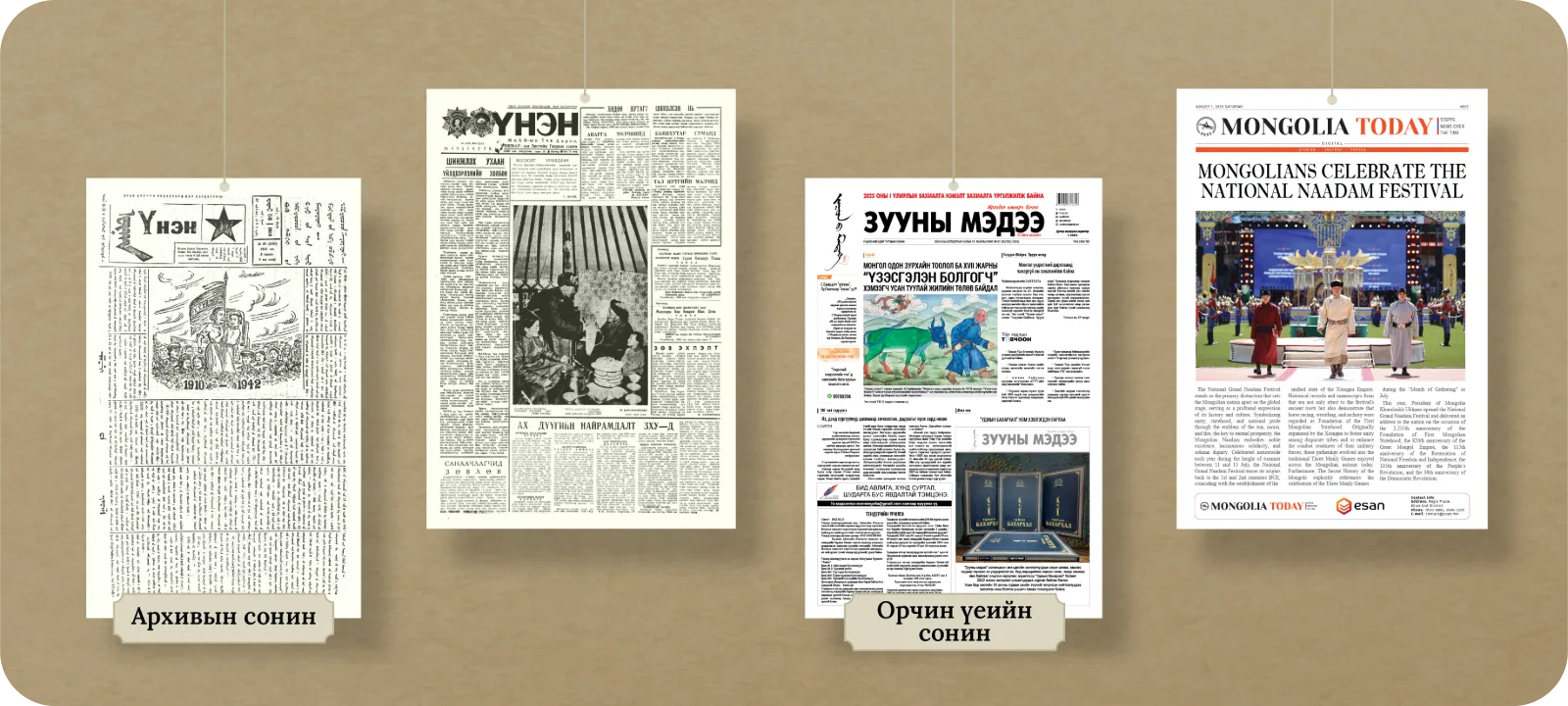 Archive and present-day newspapers